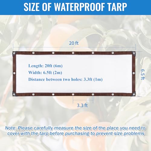 6.5 x 20 FT Clear Thicken Waterproof Tarp, Rainproof Covering, Heavy Duty Anti Tear Tarp with Grommets, Windproof and Snowproof Poly Tarpaulin for Patio, Plants, Henhouse, Garden, Porch - size: 6.5 x 20 FT