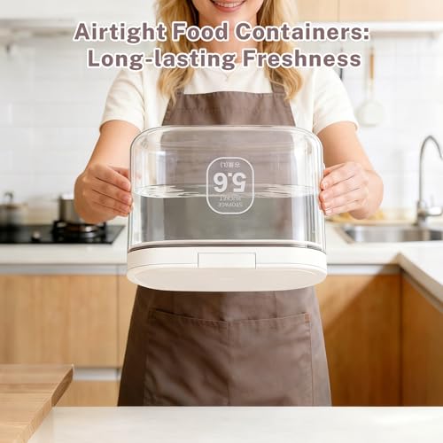 LEAWALK 5-8Lbs/5.92Qt/5.6L Airtight Dog Cat Food Storage Container and Pet Storage Bin BPA-Free. PET Clear Stackable Dog Treat Containers for Pet Food/Rice/Dry/Cereals/Flour/Sugar/Bread - color: White-5.6L-C