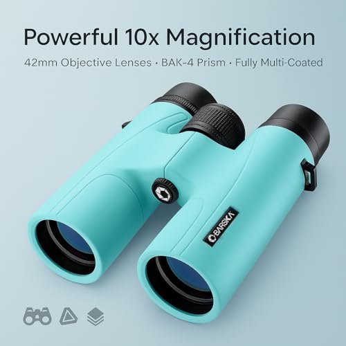 Barska Crush 10x42 Binoculars – Lightweight, Compact & Shockproof Design in Bright Colors for Hiking, Travel, Concerts, Sports, Great Gift Idea – Case & Strap Included - color: Breeze Blue