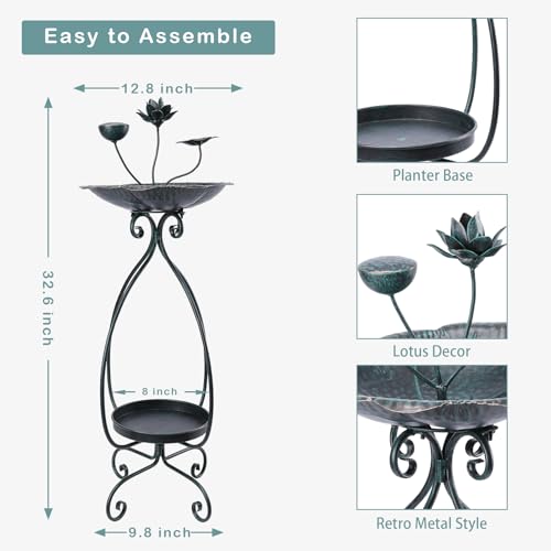 VCUTEKA Bird Bath with Flower Planter, birdbath for Outdoors Garden Decor | 33" Height Vintage Bird Bath with Flower Planter Pedestal, bird baths for Outdoors Garden Yard Patio Lawn Decor