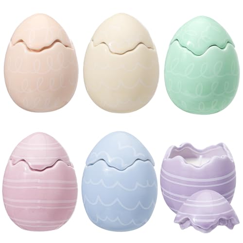 Sumind 6 Pcs Easter Egg Shaped Scented Candles Gifts Pastel Vanilla Scented Easter Burning Candles with Lids Decorations Gifts for Women Spring Holiday Birthday Home Party Decor