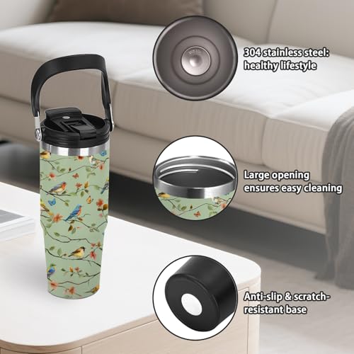 Birds Gifts for Women - 30oz Floral Tumbler with Straw Lid, Flower Aesthetic Insulated Tumbler, Leak-proof Stainless Steel Hummingbird Insulated Cup For Girls, Mom - Chinoiserie Birthday Gift Cup - color: Bird1