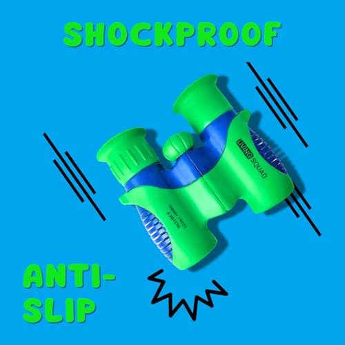 Kids Binoculars Ages 3-12, 8x21 Compact Shockproof Green | bird watching, camping, hiking, for boys and girls, includes carry case, neck strap, compass, carabiner, birthday gift - color: Green/Blue