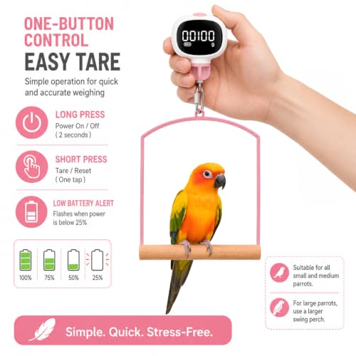 Hanging Bird Weight Scale,Parrot Scale with Swing,Digital Bird Cage Perch Scale for Easy Weight Monitoring,Suitable for Conures, Budgerigars,Finches,Lovebirds and Small Moderate-Sized Birds (Pink)