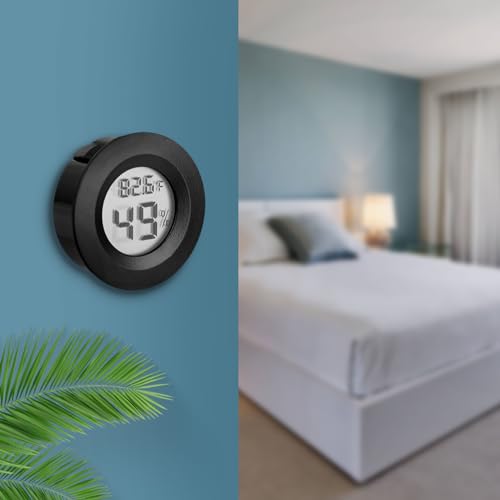 10 Pack Mini Hygrometer Thermometer - Digital Hygrometer Gauge LCD Monitor Temperature Humidity Meter Indoor Room Round Humidity Temperature Gauge for Greenhouse Home Kitchen - color: Black