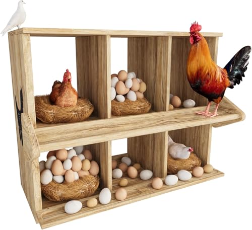 Chicken Nesting Box, 6 Compartment Wooden Nesting Boxes for Chickens with Perches, Floor/Stand/Wall Mount Large Chicken Nesting Boxes for Small & Medium Poultry - size: 6 Compartment