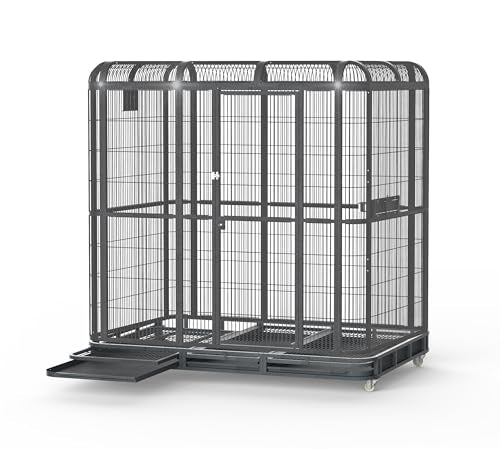 A&E Cage Co WI8662 Walk-in Bird Aviary for Parrots, 86"x62"x79" Black | Key-Lock 69"x25" Front Door, 3 Feeder Doors, Stainless Steel Bowls, Powder-Coated Finish, Room for Large Parrots - size: 86.0"L x 62.0"W x 79.0"H