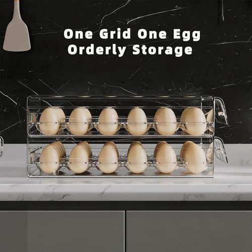 HIYOHIYO Clear 60 Grid Egg Organizer for Refrigerator with Drawers, 2-Tier | Large Capacity with Time Scale Marking | Sturdy Egg Storage for Fridge | Stackable Eggs Container for Fridge and Countertop - size: 60 Grids-2 Layer