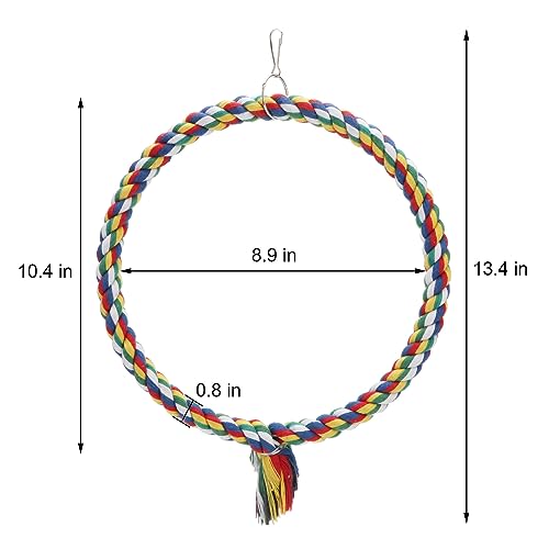 Wontee Bird Swing Colorful Rope Perch Climbing Toy for Parrots (M 10.4inch) | Soft cotton rope, colorful, supports balance, encourages climbing & swinging, for budgie/parakeet/cockatiel/conure - size: Medium (10.4 inch)