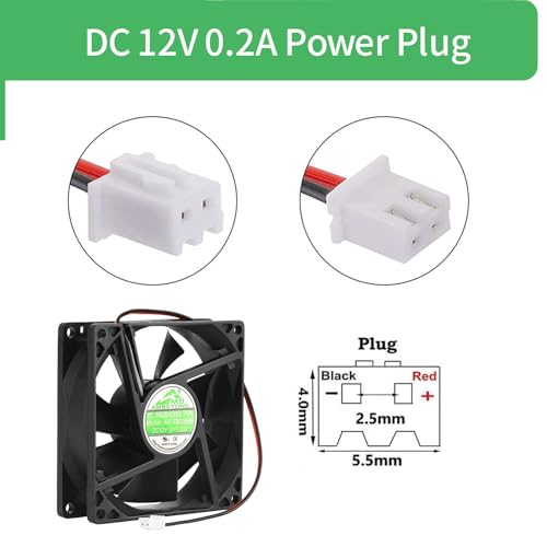 12V DC 8025 Fan Dual Ball Bearing Brushless Cooling Fan 2pin AV-F8025MB | 80mm x 80mm x 25mm Cooling Fan 3.15inch for PC PSU, incubator, RV fridge