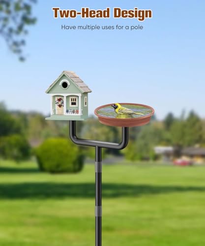 2 Holders Upgrade Bird House Pole with 90inch for Outdoor Bird Feeder Bath, Heavy Duty Adjustable Birdhouse Stand with 4 Plates & 5 Prong Base for Garden, Yard(NO Birdhouse & Birdbath) - style: Two-Head