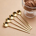 Long-handled Mirror-Finish Small Round Stainless Steel Spoon, Suitable for Scooping Bird's Nest, Honey, Coffee, Milk Powder, Sugar, Cocoa Powder and Other Foods & Desserts (6pcs 6.7", Gold-Plated) - size: 6.7in, style: 6Pcs Gold-Plated