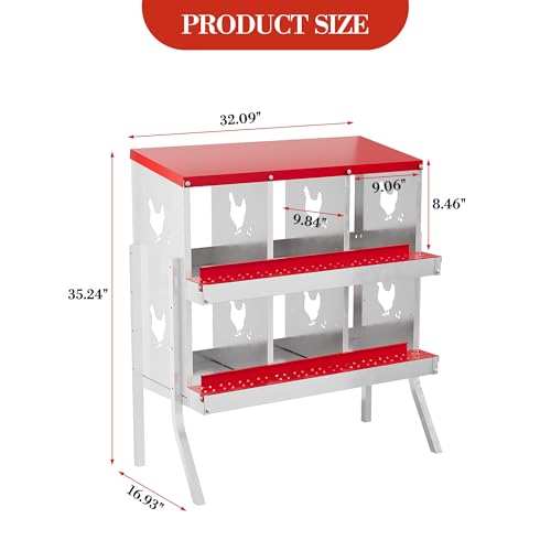 Chicken Nesting Boxes 6 Holes Galvanized Steel Rustproof Egg Laying Box with Egg Collection Systems, Hen Eggs Laying Box, Ventilated/Easy to Install, for Chicken House/Duck House/Hen - color: Red, size: 6 Holes with Legs
