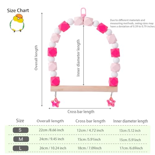 Birds Swing Parrot Hanging Toy Wooden Perch Bird Chew Toys for Love Birds，Parakeet，Cockatiel, Mynah, Budgerigar (Pink Rose, Medium) - color: Pink Rose