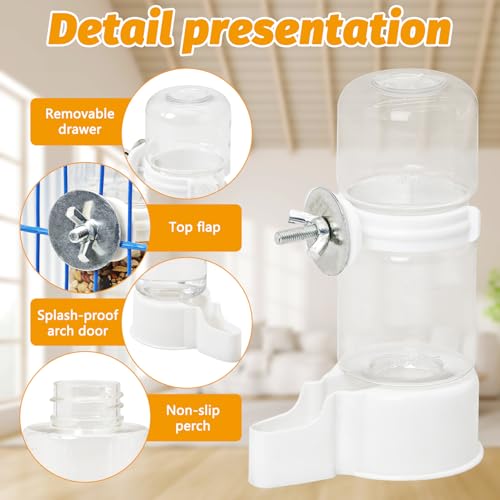 BNOSDM Automatic Bird Water Dispenser 2 Pcs No Mess Parrot Cage Water Feeder Drinker Suspended Bird Drinking Device Parakeet Cage Accessories for Budgies, Cockatiel, Conure, Canary, Finch (White) - color: 2 Pcs White Automatic Bird Water Dispenser