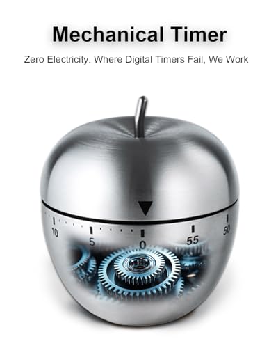 Kitchen Timer for Cooking, 60 Minutes Mechanical Timer - No Batteries Required, Stainless Steel Apple-Shape Cute Countdown Clock for Cooking, Learning, Exercises, Gaming - color: Silver2