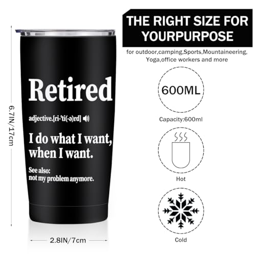 Retirement Gifts for Men 20 oz Tumbler, Retired Gifts Travel Coffee Mugs | Funny Retired Party Stainless Steel Insulated Tumbler, Best Gifts for Fathers Day Women Coworkers Christmas Birthday Gifts - color: Multi 1467