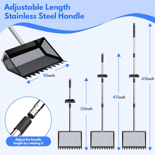 VEEMI Chicken Poop Scooper Rake 2-in-1,304 Stainless Steel Shovel Head, Chicken Litter Scoop with Handle for Chicken Coop for Sand, Pet Waste Cleaning, Litter Sifting Shovel (35 to 65") | Chicken Poop Scooper - color: Black, size: 10inch