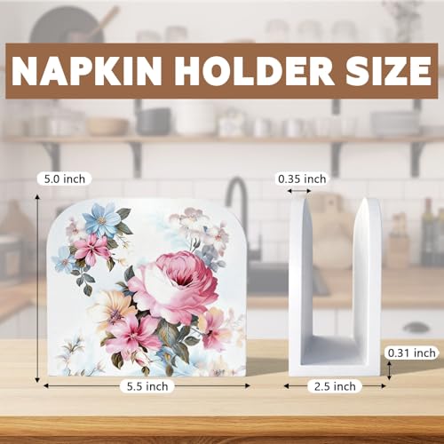 Pastel Elegant Flower Wood Napkin Holder, Spring Floral Botanical Wooden Standing Napkin Dispenser for Table Home Kitchen Dining Room Party Cafe Bar Decorations - color: Pastel Flower