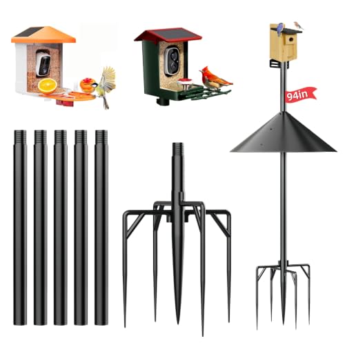 NSYOOMH Dia 1 Inch Bird Feeder Pole with 19" Proof Squirrel Baffle, Heavy Duty Metal, Bird House Pole Compatible Mount for Smart Camera Birdfeeder, Outdoor Feeding Station Stand Kit - 94" - size: 94 inch