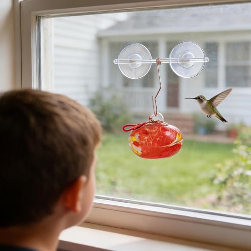 Glass Window Hummingbird Feeder with Suction Cup for Attracting Hummingbird - color: 1Pcs-Red