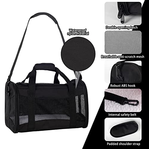 Cat Carrying Case - Pet Carrier Airline Approved, Protable and Breathable Pet Travel Carrier Removable Fleece Pad, Collapsible Cat Carrier Dog Carrier for Medium Cats Small Cats Dogs(Medium, Black) - color: black, size: 17.0"L x 11.0"W x 11.0"H