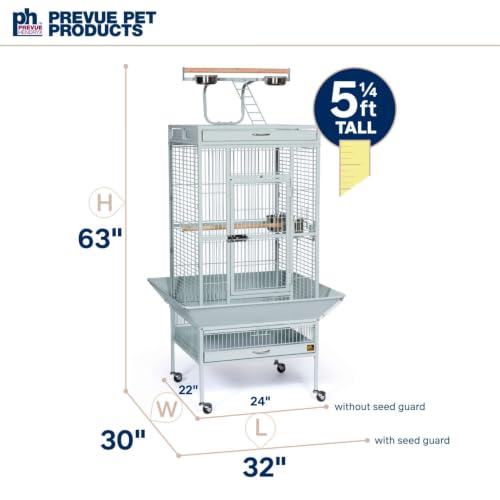 Prevue Pet Products Wrought Iron Select Bird Cage Pewter White Hammertone 3152W | Large Steel Cage with Rolling Stand and Seed Guards, Durable Design, Ideal for Conures and Medium Birds - color: Pewter, size: 24.0"L x 20.0"W x 60.0"H