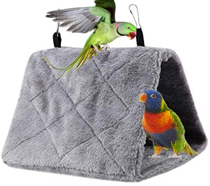 2 Pack Warm Bird Nest House Plush Birds Hut Bed Hanging Hammock Sleeping Bed Plush Hanging Snuggle Cave for Pet Parrot Parakeet Cockatiel Conure Cockatoo African Grey Macaw (Brown&Grey) - color: Brown and Grey