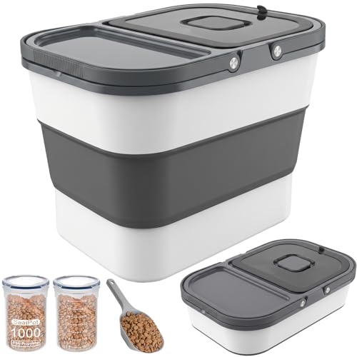 HOYTAMDAR 35lbs Collapsible Dog Food Storage Container,Rolling Wheels | Dog Food Container with Airtight Lid,Pet Food Storage Container with Scoop,2L Small Dry Food Pail For Dog Cat Bird Seed - color: Grey-35lbs