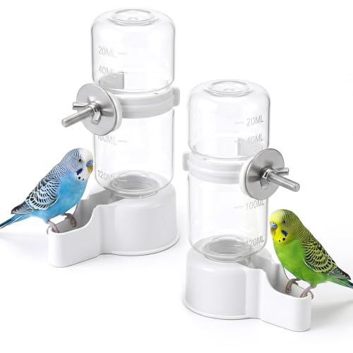 2 Pack Bird Water Dispenser for Cage, Automatic Bird Water Feeder | 4.73 Fl Oz Parakeet Water Dispenser Plastic No Mess Suspended Birds Waterer for Parakeet, Cockatiel, Budgie, Lovebirds