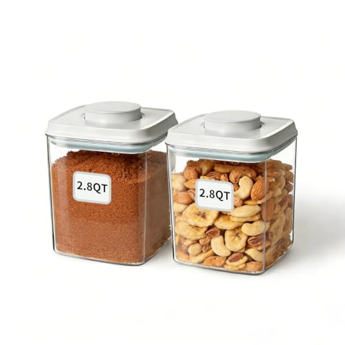 Airtight Food Storage Containers Set with One-Touch Lid, 2-Pack (2.8 QT / 2.65 L) Stackable PET, Best for Cereal, Flour, Rice & Baking Organizers. - color: 2.8QT*2