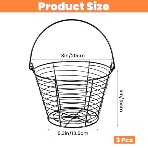 Kifmurase 3 Pcs 8” Egg Collecting Basket, Wire Baskets Metal Storage Basket | for Gathering Fresh Eggs, with Handle, for Carring and Transporting, Chicken and Duck Eggs, Fruit Bin