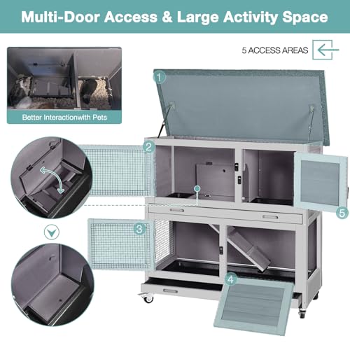 Suumerpety 36" 2-Story Wooden Rabbit Hutch with Chew-Proof Ramp, Dual Leak-Proof Pull-Out Trays & 4 Lockable Wheels, Indoor Outdoor Bunny Cage for Rabbits & Guinea Pigs (Grey) - color: (Grey-AIR77)