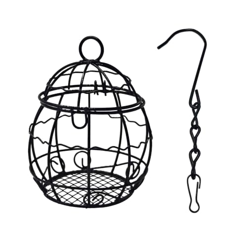 Metal Suet Ball Bird Feeder with Hanging Hook, Outdoor Fat Ball Bird Feeder for Wild Birds Outdoor Garden(Black)