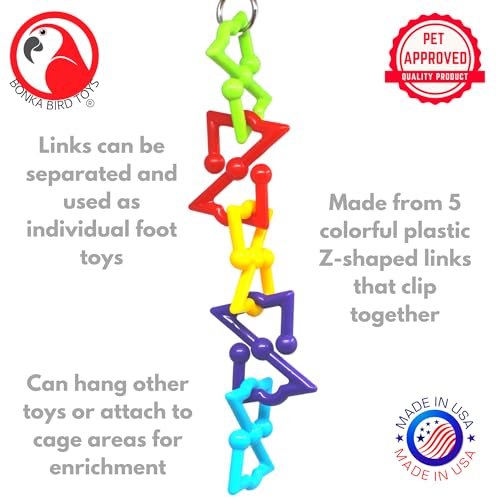 Bonka 3638 Pk2 Z Link Small Bird Toy 8" x 2" Bird Safe Plastic for Parakeet Lovebird Conure Cockatiel Small to Medium Birds and Similar Cage Foot Play Toy