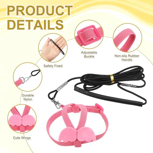 Bird Harness Leash, Adjustable Pet Parrot Bird Harness and Leash Lightweight Anti-Bite Flight Training Rope with Cute Wing, (Pink, XS), Intended for Parrots/Pigeons/Budgies - color: Pink, size: Extra Small
