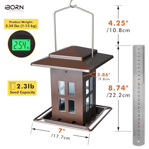 iBorn Bird Feeder for Outdoor Hanging,Metal Bird Feeder Hanging Outside for Cardinal, Double-Sided Hanger Wild Birdfeeder All Metal Constructions, Holds 2.3LB Seed, Bronze,8 Ports - color: Bronze