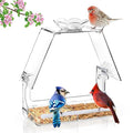 WENMIXER Window Bird Feeder with Non-Marking Self-Adhesive Hooks, Clear and Transparent, Outdoor Wild Bird Watching Gift, Garden Decor (with Large Window) - style: With Large Window