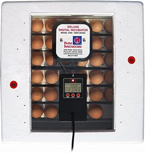 Farm Innovators Model 2450 Pro Series Digital Circulated Air Egg Incubator with Automatic Egg Turning and Humidity Control, 41 Egg Capacity | 4 dozen egg capacity; auto turner; integrated fan; digital display w/temperature, humidity, days to hatch; large