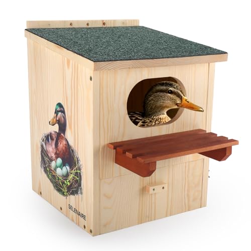 Large Wood Duck House – Weatherproof Roof, Duck Perch Platform | Duck nesting box for yards, ponds, wetlands. Predator-proof entrance, duckling ladder, easy-clean. Fits trees, posts, walls.