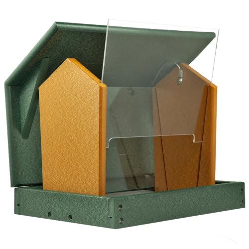 DutchCrafters Poly Hanging Hopper Bird Feeder, Large Hanging Bird Feeder for Outside, Outdoors - Amish American Made (Turf Green & Cedar) - color: Turf Green & Cedar, style: Hanging