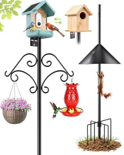 92 Inch Squirrel Proof Bird Feeder Pole with Baffle, 7-Prong Base Heavy Duty Bird House Pole with Shepherd Hooks for Outdoors Adjustable Yard Bird Feeding Station for Hanging Camera Bird Feeders Plant