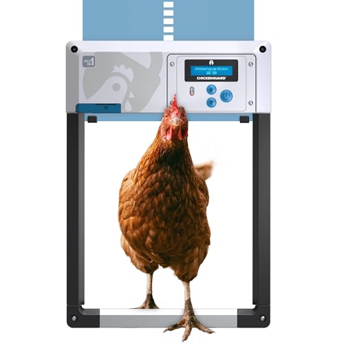ChickenGuard AIO Complete Automatic Chicken Coop Door Plus AA Batteries | Battery-powered automatic chicken door opener with timer/light sensor, anti-pinch, weather-resistant anti-lift aluminum door