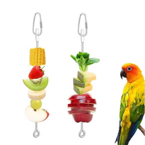 3Pcs Parrot Fruit Vegetable Skewer, Bird Food Holder Small Animal Fruit Vegetable Holder Stainless Steel Bird Parrot Skewer for Parakeet Budgie Conure Macaw