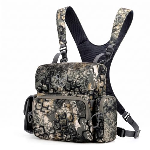 Binocular Harness Chest Pack: Bino Case with Rangefinder Pouch XL | Silent magnetic lid, one-handed access, removable pouches, rain cover, MOLLE webbing for Hunting Hiking Bird Watching - color: Camo, size: X-Large