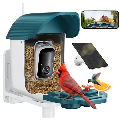 Bird Feeder with Camera Solar Powered, 2K HD Birds Feeder Camera for Outdoors, Instant Motion Detection & Alerts, AI Smart Identify Birds Species, Gifts for Mom Dad and Bird-Lovers(Cyan-Blue) - color: Cyan-Blue