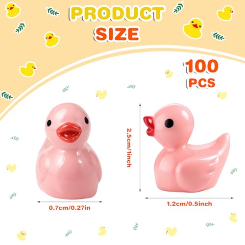 100 Pcs Mini Resin Ducks Tiny Ducks Miniature Duckies Bulk Figures for Garden Micro Landscape Home Prank Game Micro Landscape Aquarium Dollhouse Ornament DIY Handmade School (Pink) - color: Pink