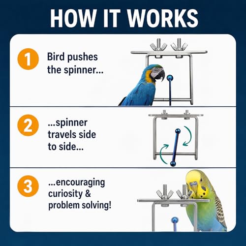 Bird Toys for Large Birds (Spinner) Stainless Steel Bird Toy with Traveling Spinner | Macaw Toys | Durable Puzzle Enrichment Toy for Medium to Large Birds Cockatoos Parrots | Bird Cage Accessories - color: Spinner