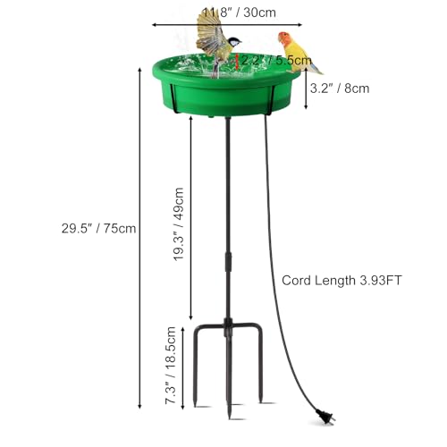 HRAYLTOP Standing Heated Bird Bath for Outdoors for Winter, 75W Heated Bird Baths with Detachable Power Cord,Thermostatic Control Available All Seasons for Garden Yard Patio Lawn（Green）