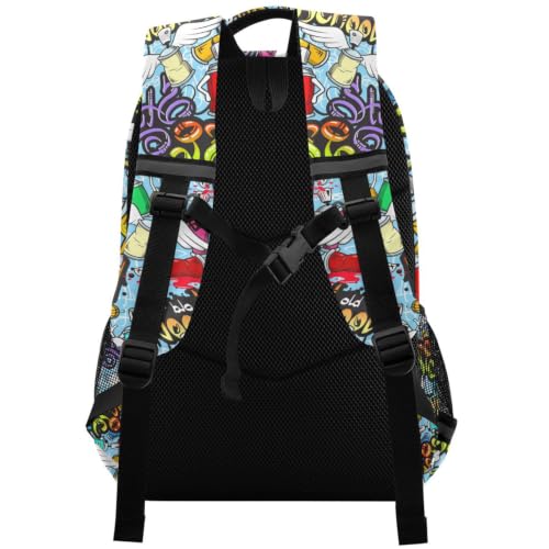 Kids Graffiti Art Backpack for Boys Girls School Bags | Elementary Middle, Travel Daypack Lightweight Waterproof with Reflective Strip - color: Graffiti Art
